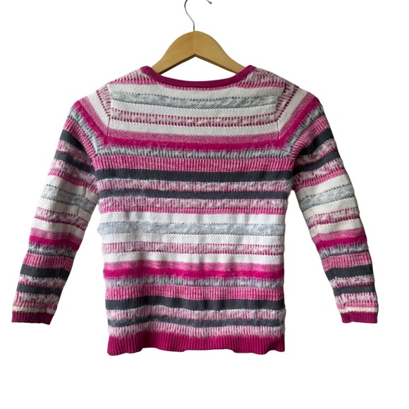 Gymboree Girls Striped Fuzzy Cardigan Sweater Size M 7/8 Pink Preppy Furry Cute - Picture 5 of 6